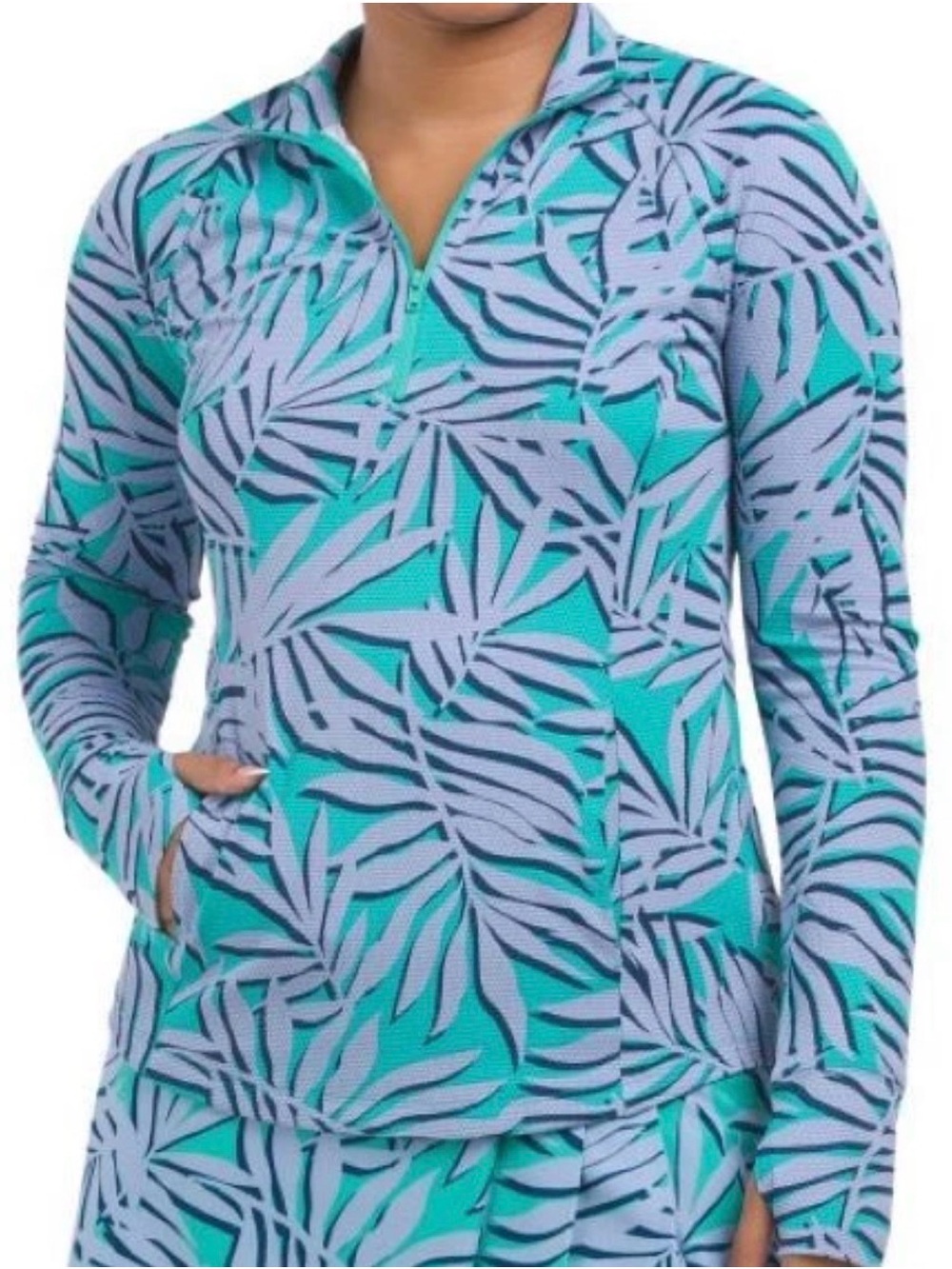 Tommy Bahama Active Half Zip Sun Protection Top Blue/Green Print size‎ M NWT